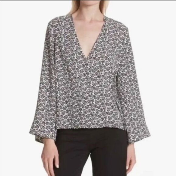 A.L.C. Ray Silk Wrap Blouse – Black & White Boho Floral – Size 4 – NWT - Picture 8 of 9